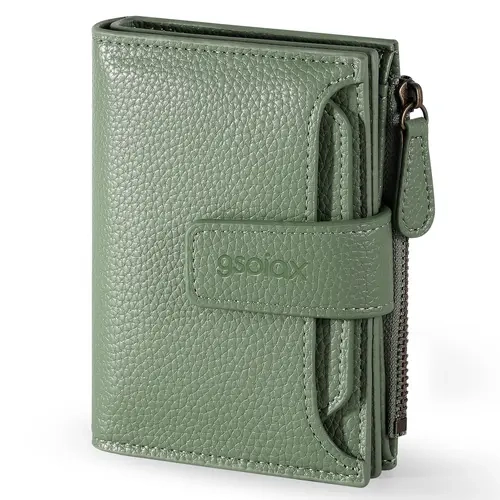 GSOIAX RFID Blocking Women’s Bifold Leather Wallet - Genuine Cowhide Solid Color Compact and Functional Slim No Bulk Business Minimalist Card Holder with Zipper Coin Purse, Ideal Mother’s Day Gift