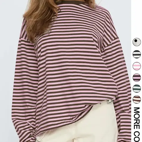 Women's Striped Long Sleeve Top, Casual Versatile Blouse, Stylish Ladies' Fashion Shirt, Perfect for Daily Wear & Layering