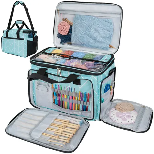 PAVILIA Knitting Bag Yarn Storage Tote, Large Crochet Organizer Bag, Yarn Storage Holder for Crocheting Knitter, Knitting Project Bag, Crochet Accessories Set, Gifts For Crochet Lovers