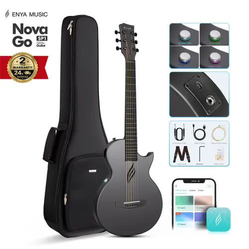 Enya Nova Go SP1 Carbon Fiber Travel Guitar, 35 Inch Acoustic-Electric, Lightweight One-Piece Body, Built-In Effects, USB Recording & Bluetooth Speaker, 24-Hour Shipping, 2-Year Warranty #backtoschool