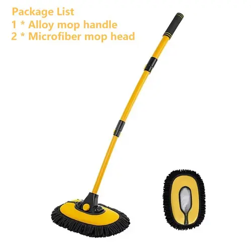 15° Curved Adjustable Handle Car Wash Brush Mop, Aluminum Alloy Telescopic Long Rod, Soft Rope Head Dust Remover, Paint-Safe No-Scratch Car Cleaning Supplies for Trucks, Boats, Dust Removal Automotive & Motorcycle Maintenance Accessories