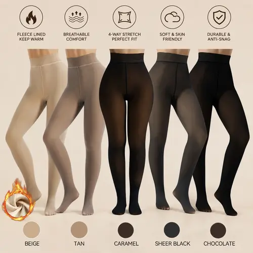 WAKYME Women's Foundation Sheer Fleece-Lined Tights – Foundation Skin-Tone Leggings, Translucent Pantyhose, Warm & Cozy Fall & Winter Thermal Tights