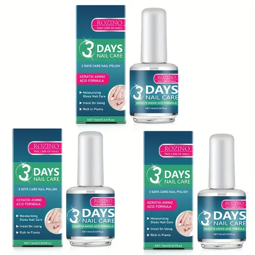 [3 bottles]ROZINO 3 Days Nail Care Keratin Amino Acid Formula for Superior Nail Nourishment Lightweight Moisture Boosting Daily Manicure 16ml