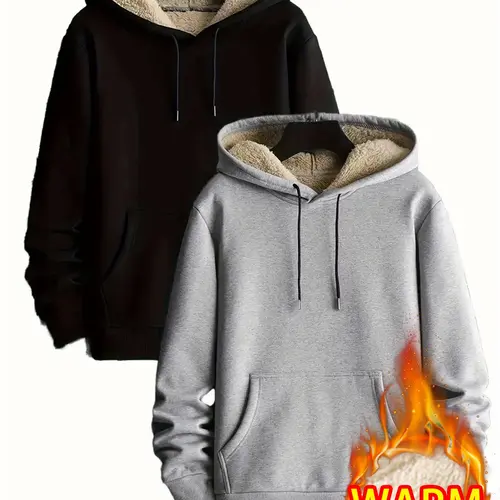 Men's 2-Piece Unisex Casual Hoodie Tops - Plain Fitted Medium Length Sweatshirt with Adjustable Drawstring Hem, Ribbed Cuffs, Kangaroo Pocket, Fleece Interior, 100% Polyester for Autumn & Winter