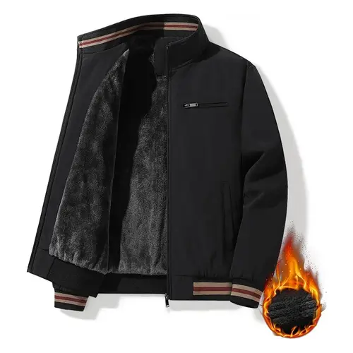 Men's Autumn Winter Stylish Stand-Collar Thick Fleece-Lined Menswear Jacket, Casual Style Outerwear for Young-Middle-Aged Men, Long Sleeve Tops with Zip for Cold Weather
