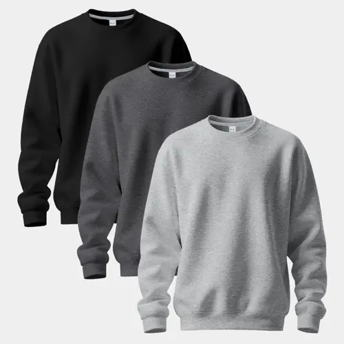 Men's 3 Pack Crew Neck Sweatshirts, Soft Fleece Casual Pullover Set, Classic Solid Color Long Sleeve Tops for Daily Wear, Workout & Layering