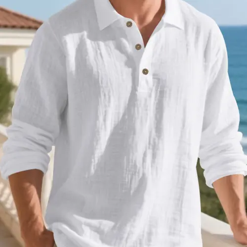 Men's Fall Outfits Solid Color Linen Polo Shirt for Daliy Wear,Old Money Half Button Front Pullover, Casual Fashion Long Sleeve Top, Comfortable and Stylish, Essential for Man's Wardrobe.