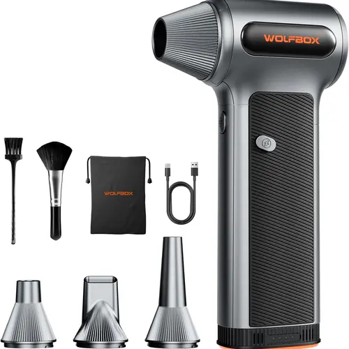 WOLFBOX MF200 Wireless Handheld Blower - Cordless Compressed Air Duster, Lightweight Reusable Portable Lithium Battery Jet Blower with Removable Battery, 4 Nozzles, 3-Speed Adjustment for Computer Keyboard, Outdoors