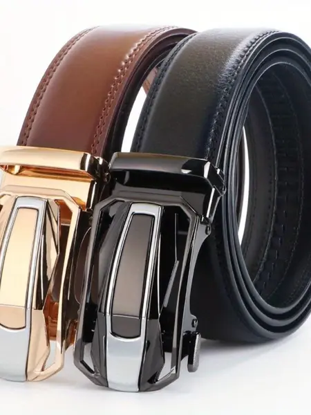1pcs Genuine Leather Ratchet Belt for Men - Adjustable Automatic Buckle, Versatile Casual Business Style, Durable Alloy Buckle, High-Quality Leather Panel, Easy to Wear And Suitable for Any Occasionvalentine'S Day