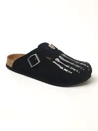 Men's Clogs muller shoes Halloween Bone Sandals Half Slipper, Slip on Mules, Vintage Clogs, Fashionable Trendy Clogs, Cowhide Leather Upper, Rubber Sole, Casual Style, Round Toe, Slip-on All Seasons Footwear