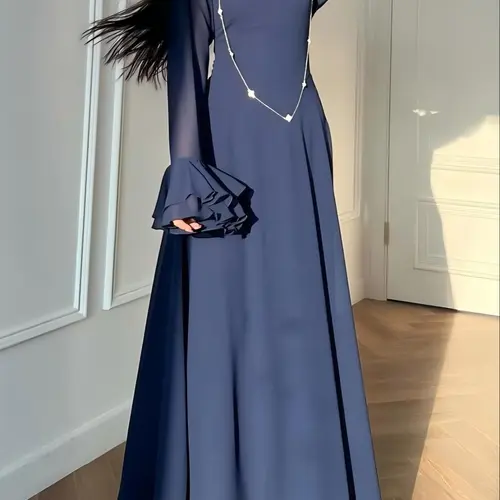 Women's Plain Color Slim Fit Flare Long Sleeve Maxi Dress, Elegant Casual Fashion, Modest Style Dress, Classy Modest Dresses, Perfect for Spring & Fall Seasons