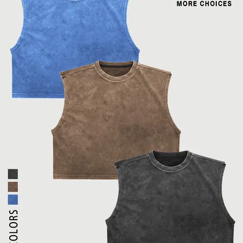 【TDOTW】Men's Washed Sleeveless Casual Plain Vest, high-quality cotton, all-day wear, street culture effect, enhance comfort and fashion
