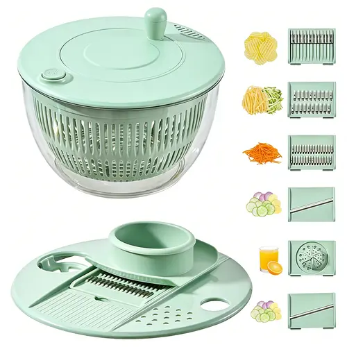 UFORU Salad Spinner Large, 3 IN 1 Vegetable and Fruit Washing Bowl with Strainer, Lettuce Spinner with 5 Blades Slicer, Egg Yolk Strainer, Salad Bowl for Efficient Salad Preparation, 5.3 Qt Kitchen Gadgets Set#SummerWins#DFYD