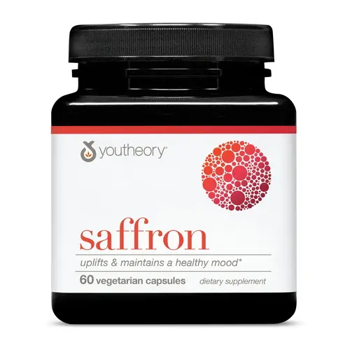 Youtheory Saffron – Mood & Emotional Balance Support Supplement – With Rhodiola Rosea & Ashwagandha for Stress Support – Vegan, Dairy Free, Soy Free & Gluten Free – 60 Vegetarian Capsules