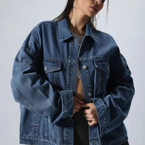 Women's Casual Everyday Elastic Vintage Washed Blue Denim Jean Jacket Coat Long Sleeve Button Loose Fit Jacket Coats, Retro Style, Perfect for Spring & Fall, Ladies Fashion Womenswear Outerwear