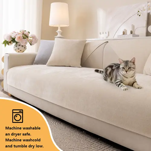 Modern Plain Color Chenille Sofa Cushion, All-Season Universal Non-Slip Cover, Pet-Friendly Office & Living Room Furniture Protector, Soft Sofa Protector, Soft Couch Protector