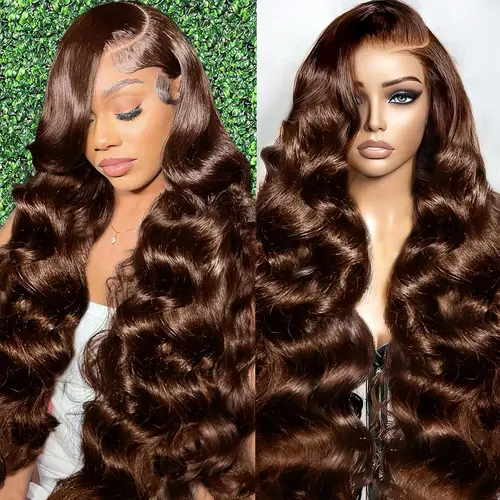 BABOSHOW 4# Ginger Brown Lace Front Wig Human Hair 180% Density Body Wave 13x6 HD Transparent Lace Front Wigs Pre Plucked Straight 99J Burgundy Colored Brown Wig Human Hair Wigs For Black Women