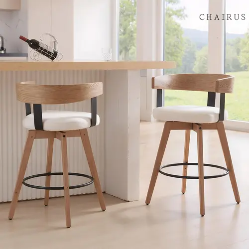 CHAIRUS 26 Inch Swivel Bar Stool  Counter Height Bar Stool with Footrest  Linen Upholstered Seat  Modern Kitchen Island Stool for Home Bar
