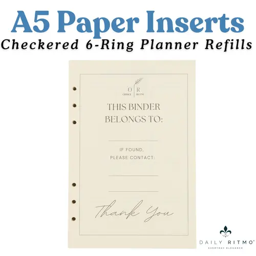 DAILY RITMO A5 6-Ring Planner Refill Paper Inserts, 100gsm Cream Grid Paper for 6-Hole Checkered Leather A5 Binders, 80 Sheets for Daily Planning, Office Stationery Supplies, Journaling Supplies