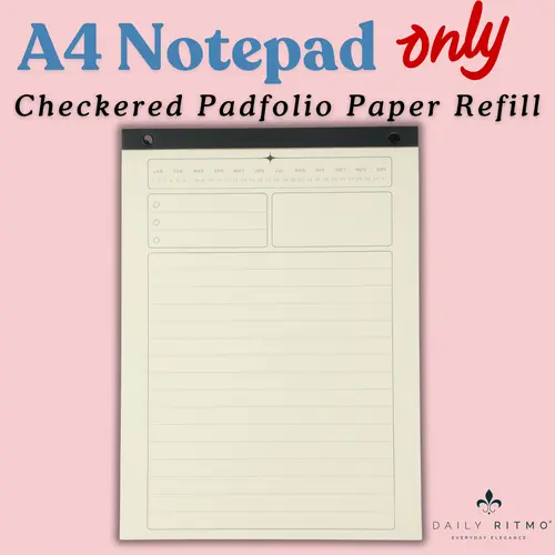 DAILY RITMO A4 27lb Checkered Legal Pad Writing Notebook, Dated Daily To-Do List Pad with Thick 2-Sided Cream Pages, Sturdy Hard Cardboard Backing, Legal Padfolio Refill, College School Supplies, Office Stationery Accessories