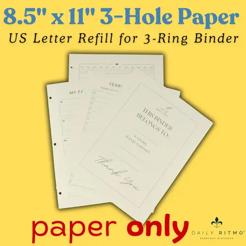 DAILY RITMO 3-Hole Loose Leaf Paper Refill - 27lb Cream Ruled US Letter Paper, Refillable Inner Pages for 3-Ring Binders, College School Supplies for Note Taking, Extra Wide Goal Sheets