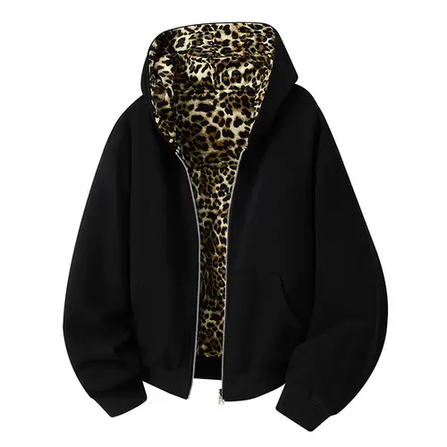 Men’s fashionable soft long-sleeve hooded jacket — zip closure, reversible design for matching with a couple’s hoodie; casual street-style outerwear