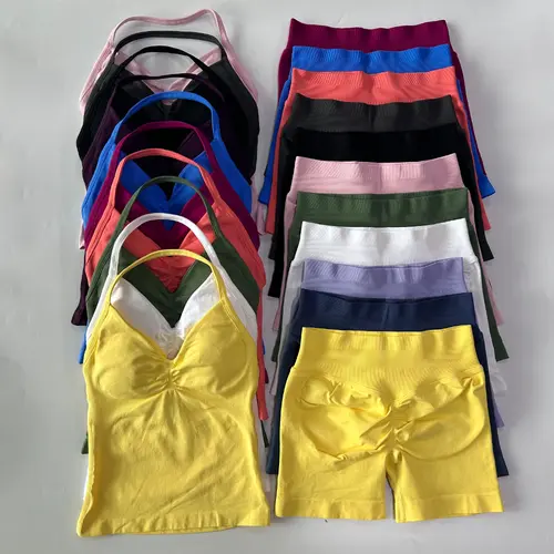 Women's Workout Set, 2-Piece Seamless Sporty Casual Outfit with Backless Tank Top and High Waist Scrunch Shorts, Athleisure Set, Sporty Casual Seamless