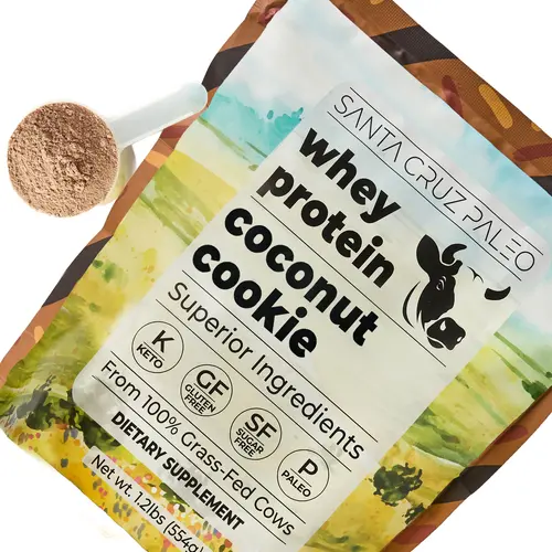 Santa Cruz Paleo Coconut Cookie Whey Protein Powder - 20g Grass Fed Whey Protein Isolate Per Serving - 20 Servings - Sugar Free Protein Shake Mix - Gluten Free, Paleo & Keto Friendly