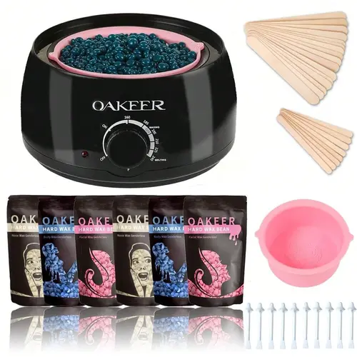 Viilife Oakeer Hard Wax Kit - At-Home Wax Warmer Kit with Easy-Clean Silicone Bowl, 6 Bags, Sensitive Skin Beads, Prep & Aftercare Sprays, 62 Accessories for Adults | Body Care Hair Removal Product