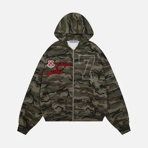 Aelfric Eden Unisex Camo Zip Hoodie Embroidered Pattern 77  Loose Street Style Y2K Oversized Sweatshirt,clothes for back to school,first day of school outfits