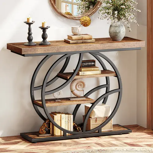 Huuger 41.3 Inch Entryway Table, Modern Console Sofa Table, Accent Table with Shelves, for Entry, Hallway, Entrance, Foyer, O-Shaped Metal Frame
