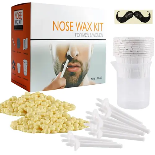 Nose & Ear Hair Removal Kit for Men & Women - 50g Hair Wax, 50 Applicators (20-30 Uses), Painless, 3-Min Fast Results, Safe Easy Grooming Waxing Solution