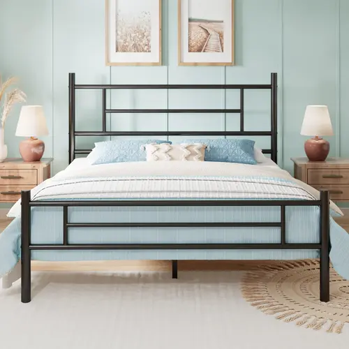 MUTICOR Modern Industrial Metal Bed Frame,Full/King/Queen Bed Frame, Minimalist Line Design, Heavy-Duty & Durable, No Box Spring Needed#TikTokShopDealsforYouDays#DealsforYouDays#Summervibes#Summergarden