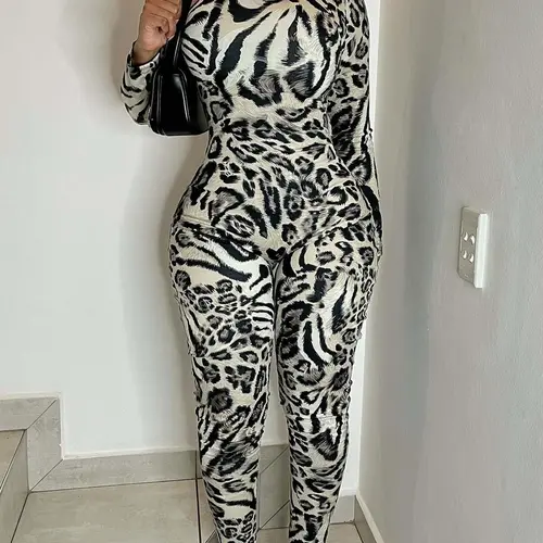 DOUCIU Trendy Personality Street Hip-Hop Versatile Casual Tight Sexy Hot Cool Women'S Thin Printed Long-Sleeved Jumpsuit Party Costume Costume For Parties