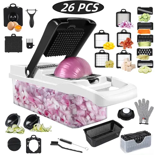 26-in-1 Lightweight Vegetable Chopper Set - 3.1L Container, 12 Blades, Grid Slicer, Dicer, Grater, Peeler for Fruits & Vegetables - Kitchen Utensils & Gadgets, Peeling, Fruit Vegetable Slicer
