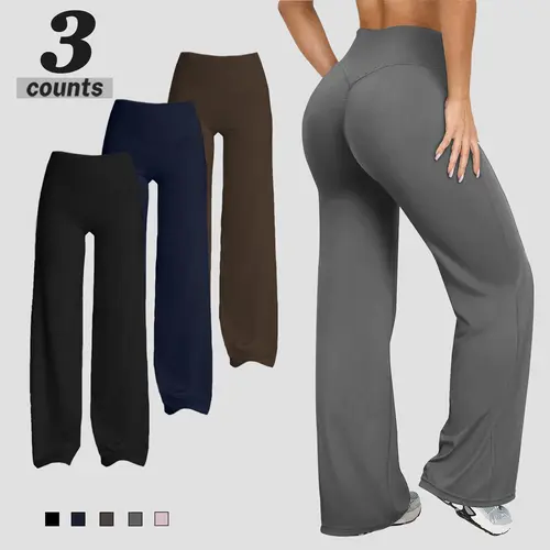 Women's High-Waisted Flare Leg Athleisure Pants - V-Back Seam, Bare-Feel Soft Stretch Basic Universal Women's Bottoms, Casual Fit Comfy Lightweight Airy Fabric, Gym & Outdoor Workout Joggers