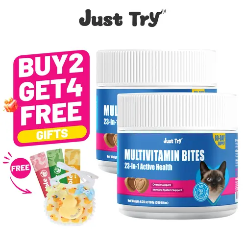 Just Try 23 in 1 Taurine for Cats Vitamins Treats with L-Lysine for Immune, Joint Support Skin & Coat & Heart Health - Multivitamin, HIV Omega 3, Biotin Supplements for Indoor & Senior Cat - 300 Bites,#sohochic