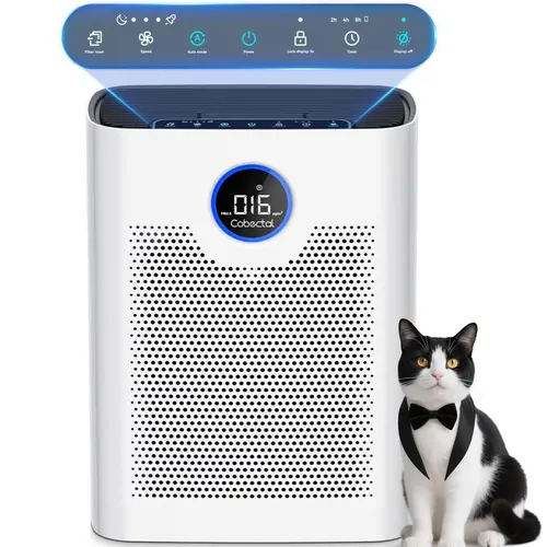 Cobectal HEPA Filter Element Air Purifier for Home - Whisper Quiet Cleaner for 3000 Sq Ft Rooms, Bedroom - Smart Auto Mode, Odor & Germ Eliminator, Pet Dander & Allergy Relief, Touch & Adjustable, with Sensor - Ideal Gift for Family, Ac Plug