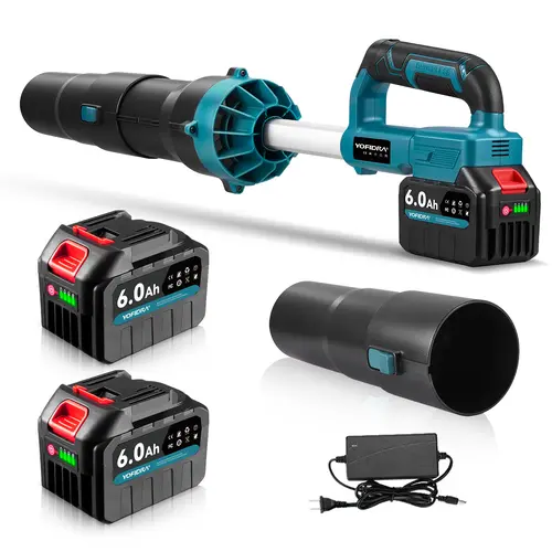 YOFIDRA Cordless Handheld Leaf Blower - 21V Brushless Motor Garden Outdoor Cleaner, 36000RPM Ducted Fan, 5-Speed & Burst Mode, 2x6.0Ah Batteries & Fast Charger, 180m/s Airflow, 2kg Blowing Force, Makita Compatible for Yard Dirt, Driveways Removal