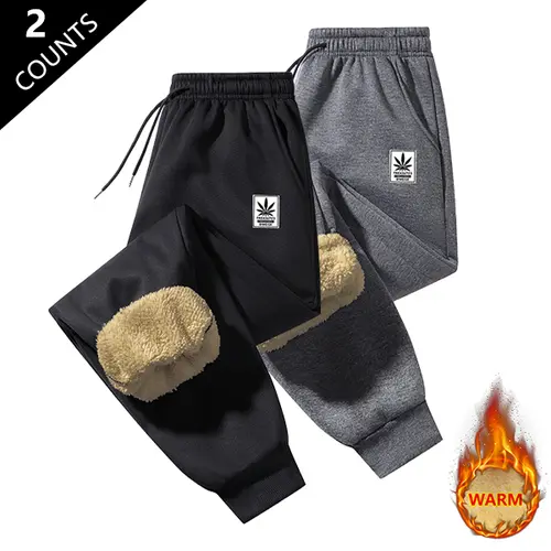 Men's 2-Pack Winter Warmth Insulated Pants - Premium Windproof Winter Trousers with Elastic Waistband, Suitable for Home, Outdoor Activities, and Travel - Machine Washable and Hand Washable, Fleece Lined Cold Weather Pants with Athletic Cuff Bottoms