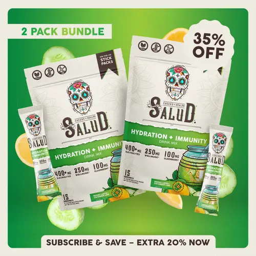 Salud 2-in-1 [Hydration + Immunity – Pepino Limón | Cucumber Lime Duo] Electrolytes Powder, Agua Fresca Drink Mix, Elderberry, Dairy & Soy Free, Non-GMO, Gluten Free, Vegan, Low Calorie, 1g Sugar (2-Pack, 30 Servings)