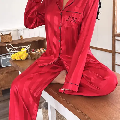 Women's Casual Loose Baggy Homecoming Set, Soft Fabric Print Embroidery Long Sleeve Collared Button-Up Top & Elastic Waist Pants, All-Season Comfortable Wear Clothes