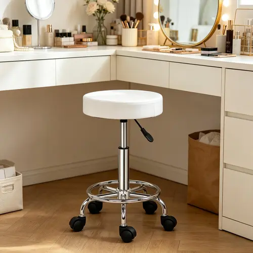 Karlhome Circular Adjustable Swivel Stools for Single Person - 2 Versions (Backrest-Included, Backrest-Free, Without Arms), Height Adjustable Seat, Black/White PU Leather, Durable, Anti-Slip Base, Ideal for Bar Counter, Home Office,sohochic