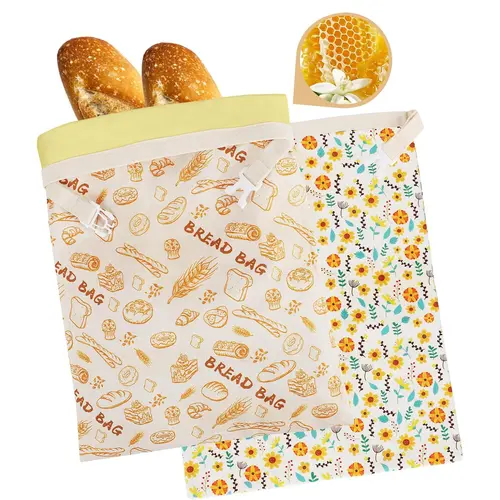 2-Piece Reusable Beeswax Bread Bags, Natural Beeswax Lined Storage Bags For Sourdough & Homemade Bread, Food-Grade Freezer-Safe Freshness Keeping Bags, BPA-Free Baking Essentials Storage, Bread Storage Container, Food Preservation Bags