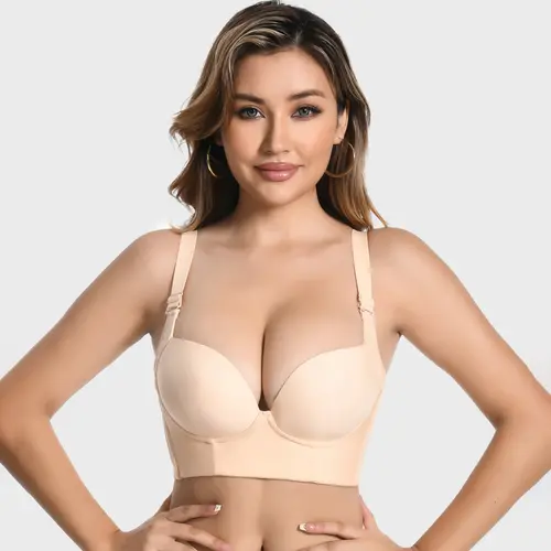 【Buy 2 Get 1 Free Gift】Cubidupi Braless Deep V Bra with Wide Straps | Wireless Seamless Design for Supportive U-Back Comfort & Sexy Shape