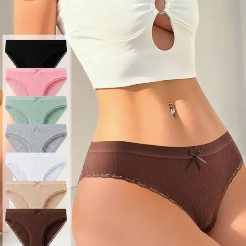 Hotcom Women's Cotton Elegance Cute Panties, 7-Pack Breathable Lace Bikini Briefs, Comfortable Hipster Underpants with Plus Size Options (XS-XL) for Everyday Wear,clothes for back to school,first day of school outfits