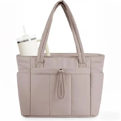 Puffer Tote Bag for Women, Multi-Pocket Lightweight Bag for Work Lightweight Puffy Handbag with Compartments, Quilted Shoulder Bag for Work, Travel, Gym Daily Use Purse Casual Commuter Bag Canvas Tote Bags