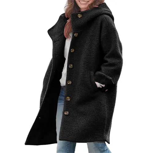 Chouyatou Women's Winter Long Sleeve Single-Breasted Wool Blend Hooded Casual Long Trench Coat