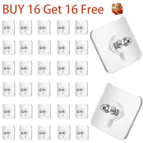 ABS No-Drill Removable Auto-Adhesive Hooks & Rails Set (Buy 16 Get 16 Free, 32-Piece) - Strong Adhesion Home Organizer for Decor, Adjustable No-Nail Picture Hanging, Organiser