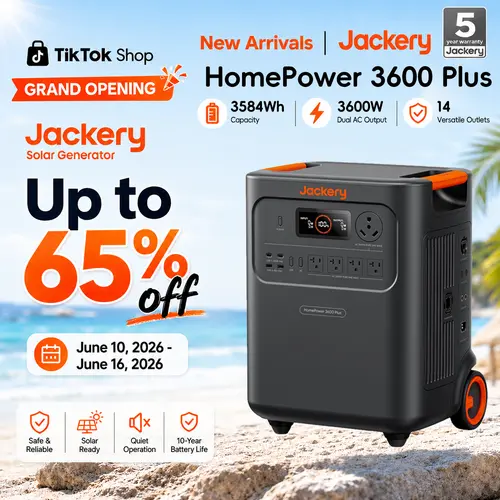 [Opening Ceremony]  Jackery HomePower 3600 Plus Portable Power Station, 3600W AC Output, 3584Wh LFP Solar Generator, Expandable up to 21kWh, Essential Home Backup for Home Use, Emergencies, RV (Solar Panel Optional)
